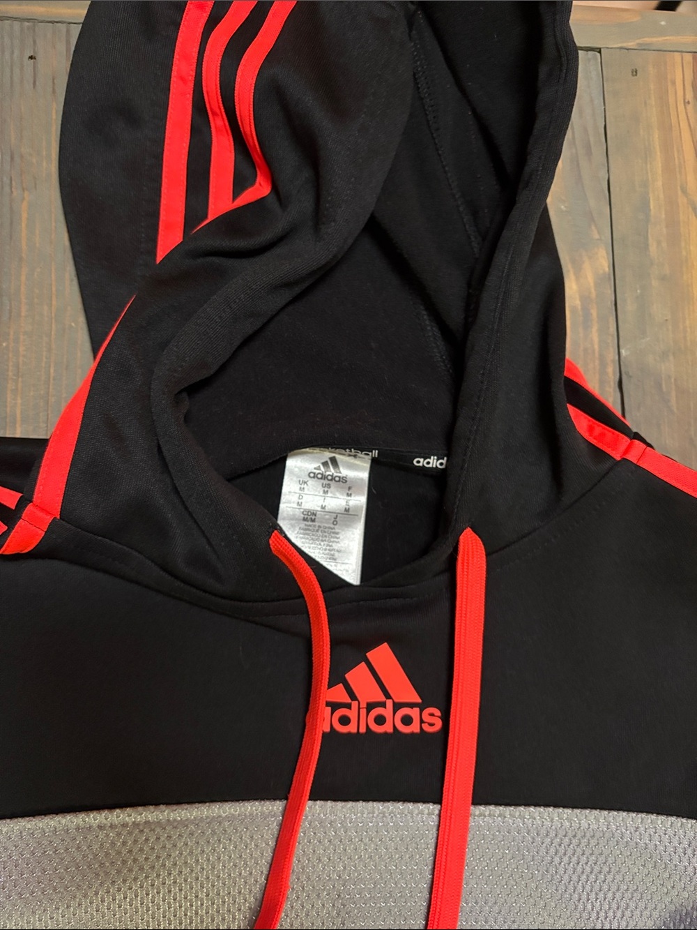 adidas Men’s Black & Gray Zip Hoodie with Red Trim - Picture 2 of 2